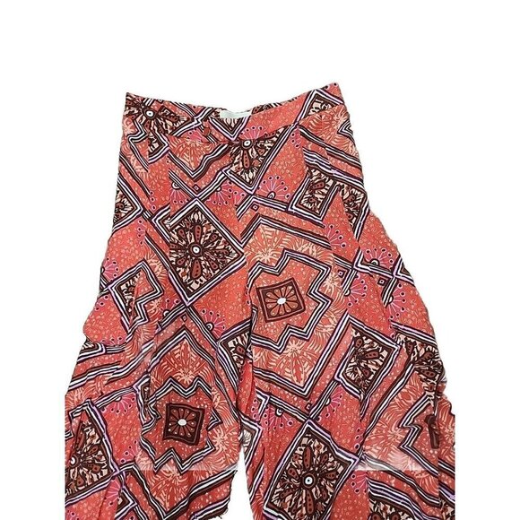 Anthropologie Skirted Wide Leg Pants Red Geometric Print High Rise Women's 8 - Picture 4 of 10